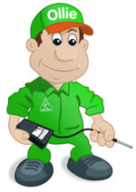 OFTEC Ollie mascot holding analyser